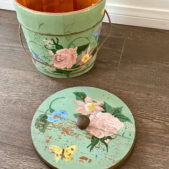 Floral Green Decorative wooden Bucket - Picture 6 of 13